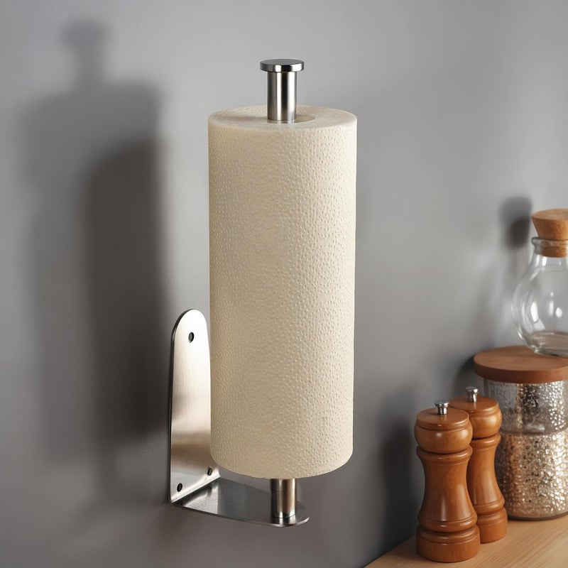 SUNTECH Paper Towel Holder Under Cabinet, One Hand Tear, Self-Adhesive or Drilling Paper Towel Rack Wall Mount for Kitchen, Stainless Steel - Image 3